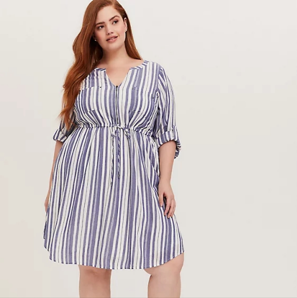 Torrid Blue and White Zipper Dress